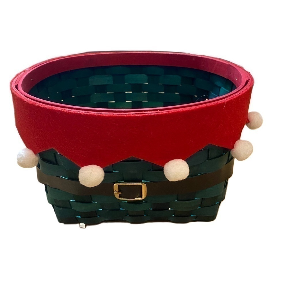 Elf Woven Basket NEW Christmas Home Decor Gift Wrap Green Belt Buckle Handle